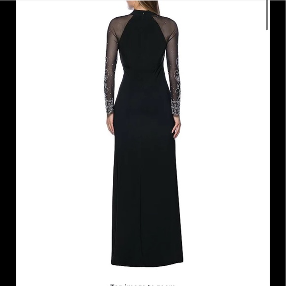 NWT,Marina dress Raglan Beaded Mesh Long Sleeve Crew Neck Jersey Sheath Gown - Picture 3 of 17